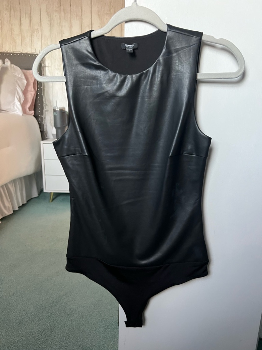 Express Black Faux Leather Sleeveless Bodysuit